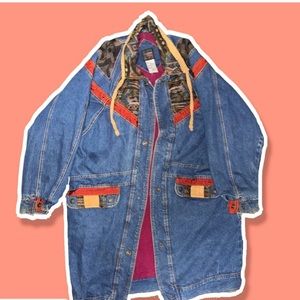 WEATHERED BLUE TRENCH STYLE JEAN DENIM JACKET 80s